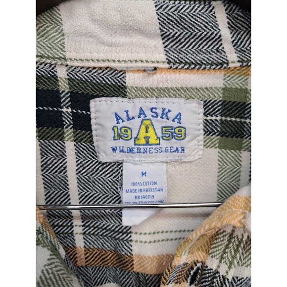 ALASKA 1959 WILDERNESS GEAR Mens Beige Plaid Flannel Sz M Button Down Shirt - Picture 2 of 7